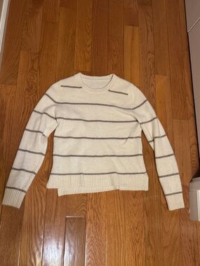 Source Unknown Cream and Gray Striped Crewneck Sweater